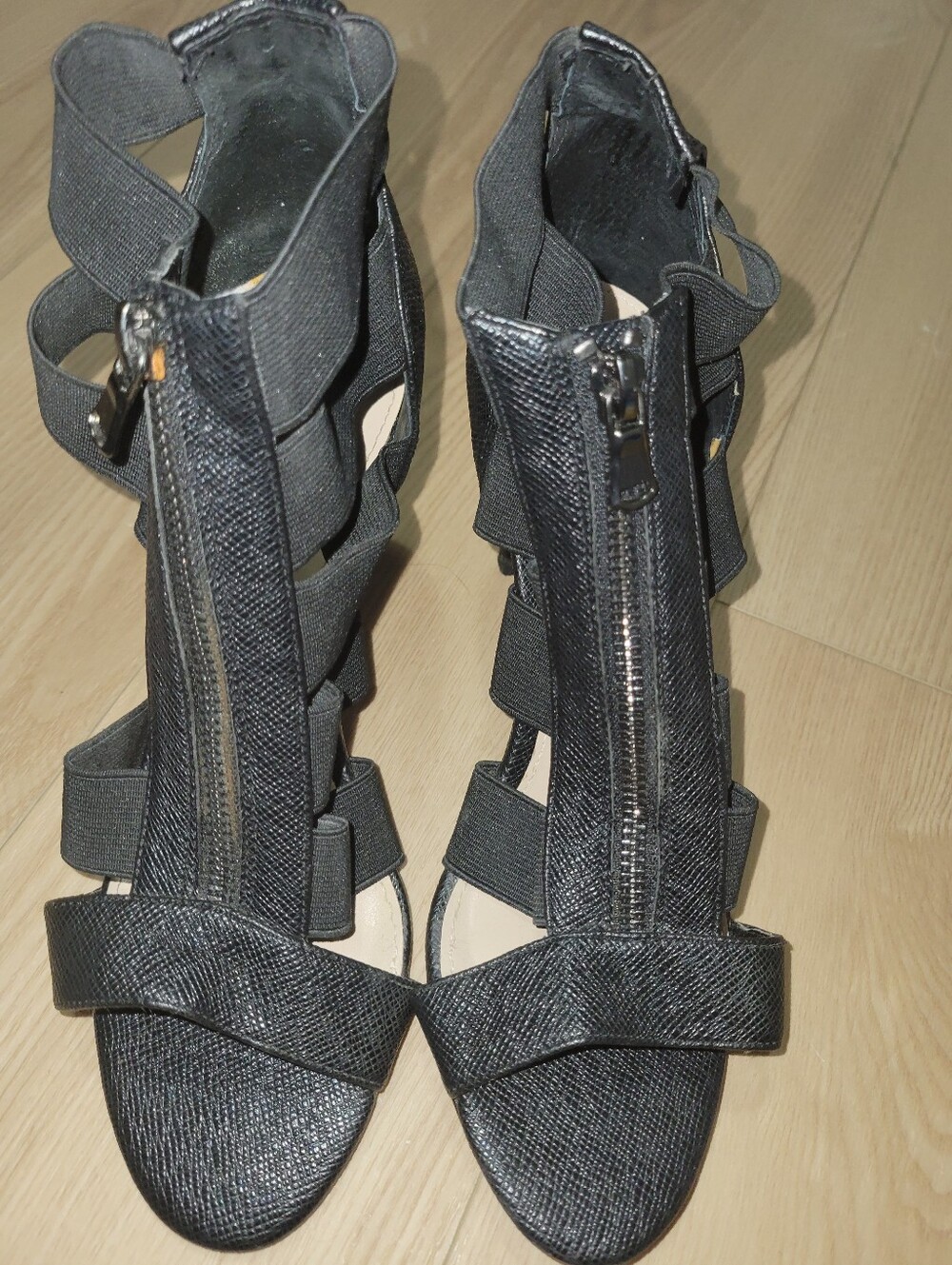 Black Strappy Zip-Front Women's Sandals